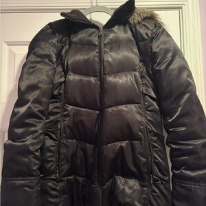 Guess Women's Dark Puffer Jacket with Fur Trim